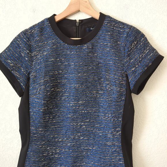 Madewell Women's Dress Shimmer Weave Metallic Blue Tweed & Black Panel Size 0 - Picture 4 of 9